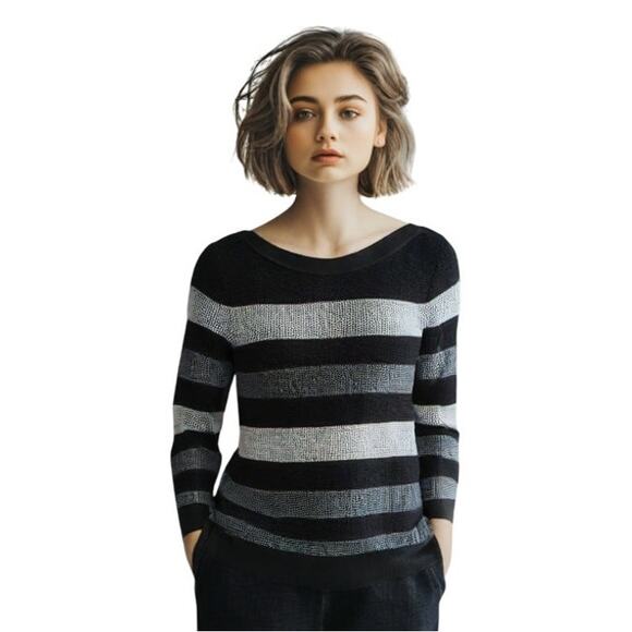 Market & Spruce Waffle Knit Boat Neck Sweater - Green Gray Striped NWT Size XL - Picture 1 of 8